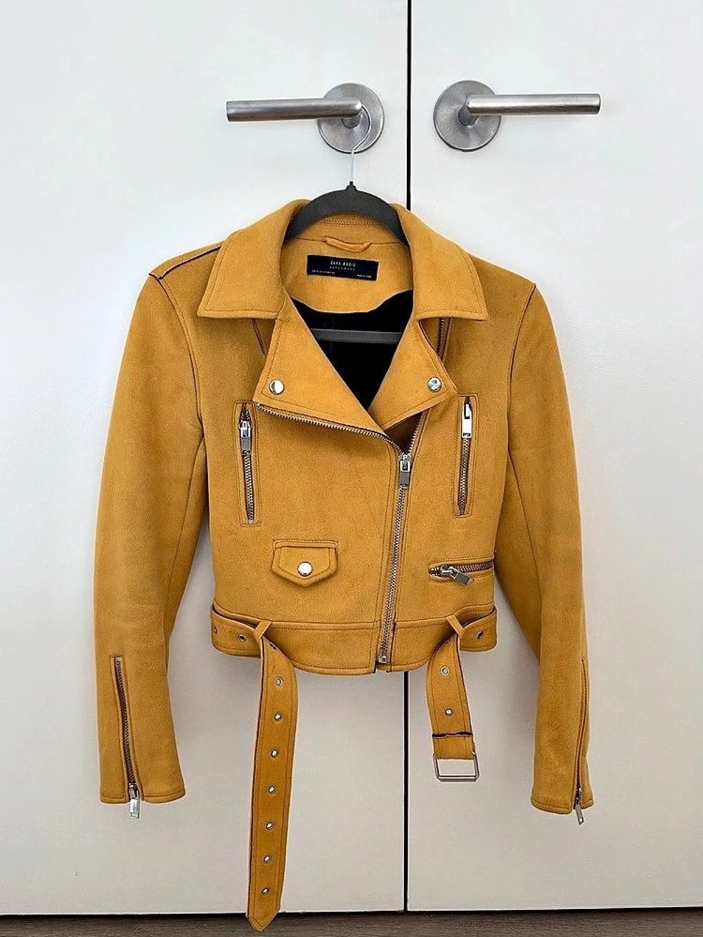 ZARA Faux Suede Moto Jacket in Yellow Size XS